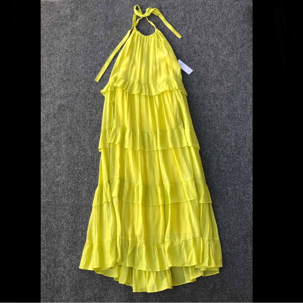 Aura tiered ruffle halter maxi dress size S
